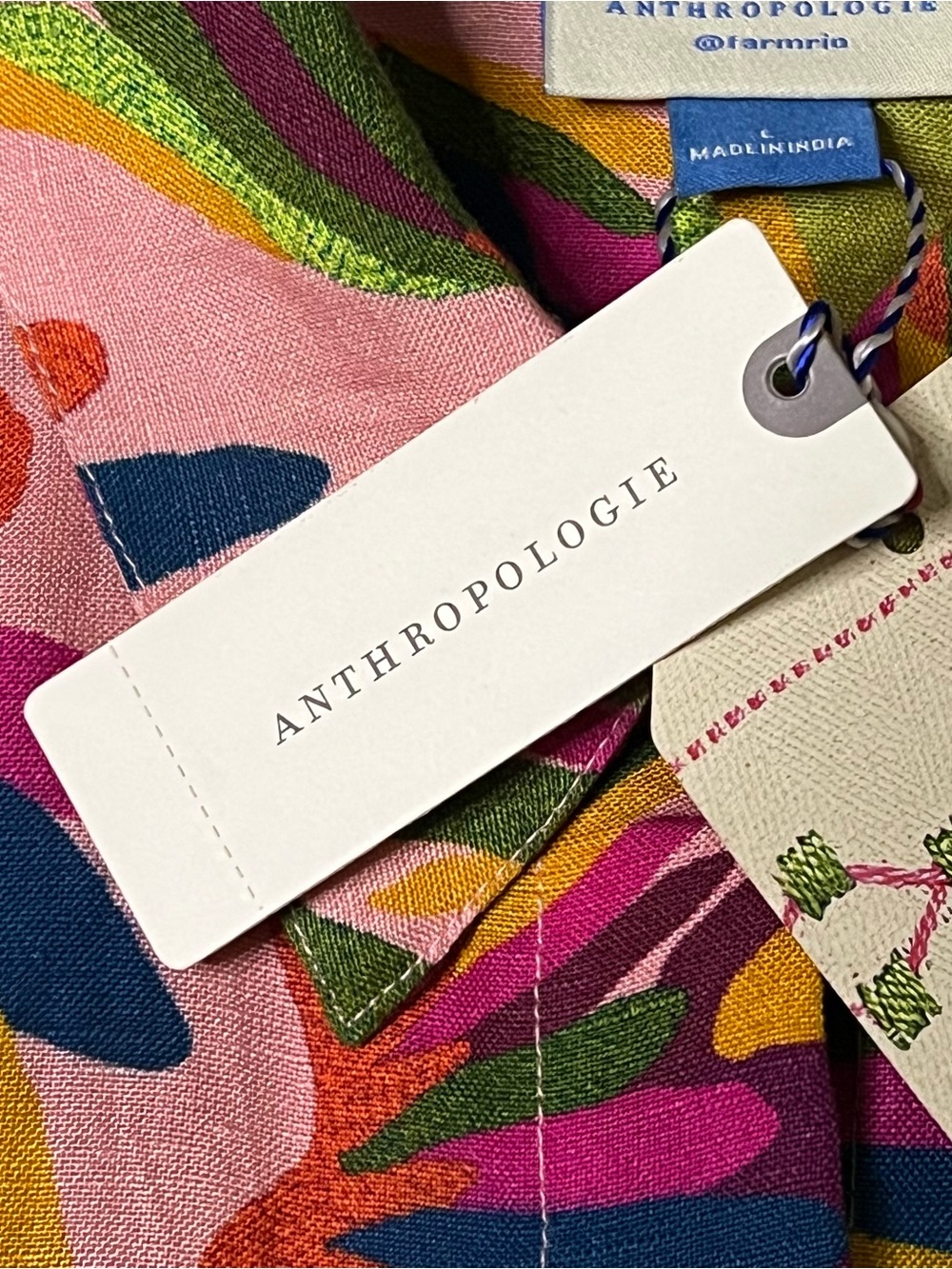 Farm Rio For Anthropologie Printed Surf Shirt Women Large Green Pink Parrots New - Picture 8 of 12